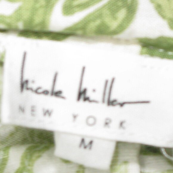 Nicole Miller Boho Green/White Paisley Cropped Linen Blend Blouse Size Medium - Picture 6 of 6